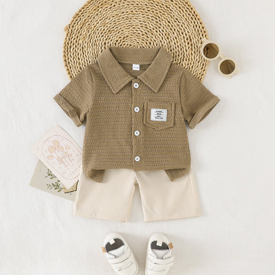 Infant & toddler korean style casual set: breathable mesh shirt + solid color shorts - baby's cozy two-piece outfit