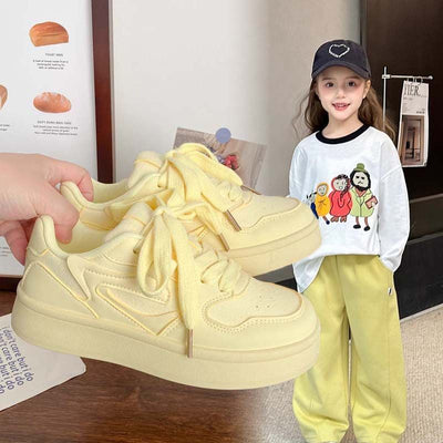 spring/autumn new dopamine round-toe kids' sneakers, white canvas shoes, chunky sole platform sneakers, girls' macaron color scheme