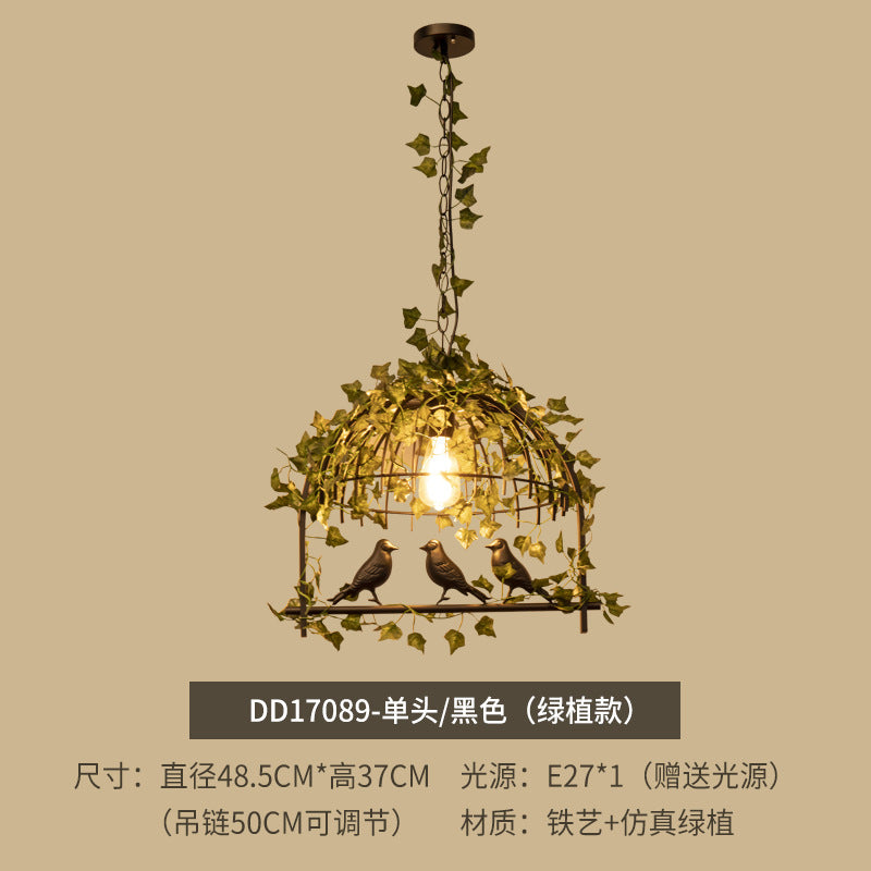 American industrial wind wrought iron bar counter plant bird cage chandelier creative personality art retro restaurant lamp green plant light