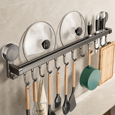 Suction cup kitchen storage rack hook hanging rod punch-free spatula spoon knife all-in-one hanging rack wall-mounted storage rack