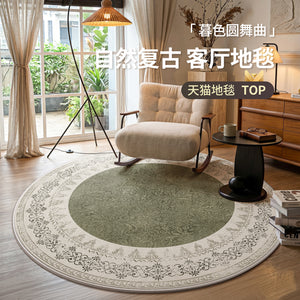 Round living room carpet, medieval style green cloakroom, rocking chair, makeup chair, floor mat, persian style bedroom small carpet