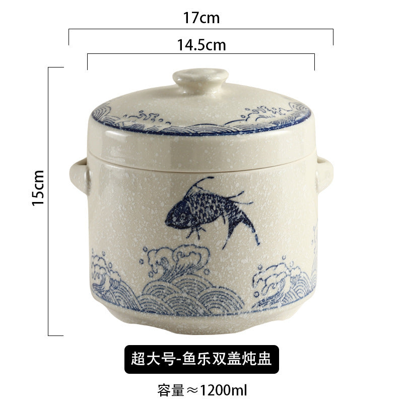 陶瓷隔水炖盅带盖双盖炖燕窝蒸蛋双耳炖罐家用中大号汤盅餐厅酒店