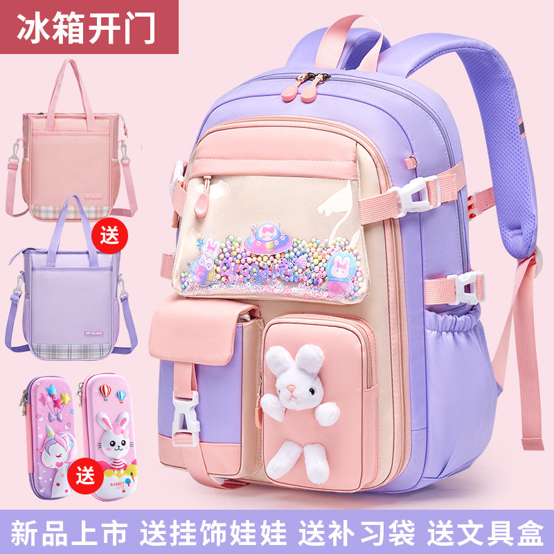 New primary school schoolbag women's refrigerator side open light large capacity load reduction cartoon children's backpack grades 1-6