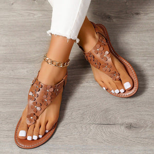Plus size women's bohemian flip-flops sandals - new summer collection with floral design, flat low heel, european and american style thong sandals