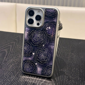 Night rose silver edge epoxy case for iphone 17, drop-proof phone case, apple 16 pro max protective cover, 15