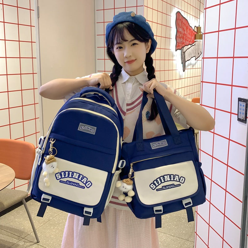 New primary school student handbag, middle school student schoolbag two-piece set, lightweight and large-capacity backpack for grades 1-9