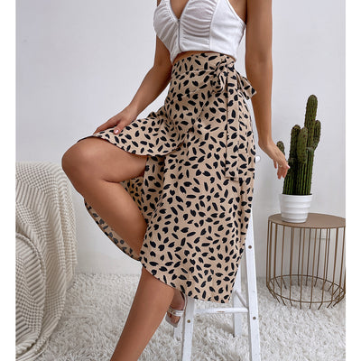 C1 - in-stock 52379# cross-border women's fashion european & american ins casual versatile polka dot print slit midi skirt