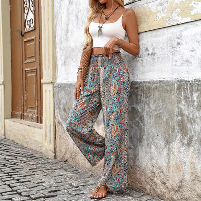 cross-border e-commerce factory: new european and american style women's leopard print casual pants - elastic waist, loose wide leg trousers