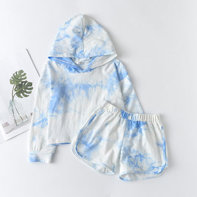 European and american autumn new arrivals: children's casual sportswear tie-dye long sleeve set - perfect for vacation (two-piece)