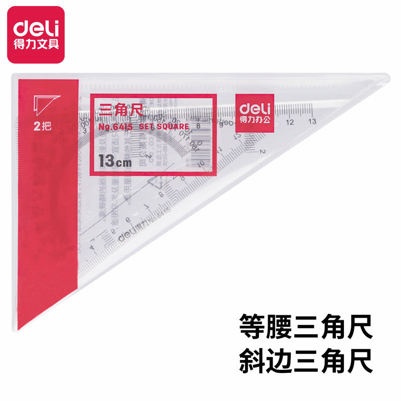 Deli 6415 triangular foot triangular board set acrylic ruler plastic student drawing tools learning stationery