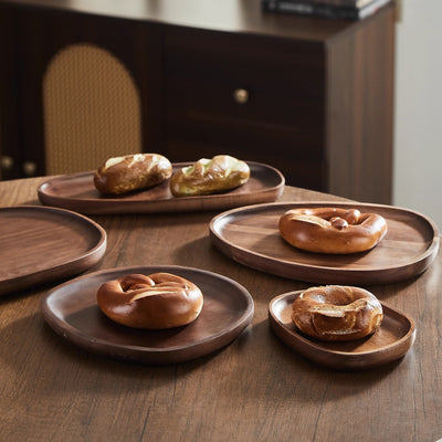 Japanese-style tray, acacia wood serving tray, irregular snack tray, solid wood dessert plate, vintage-inspired storage tray