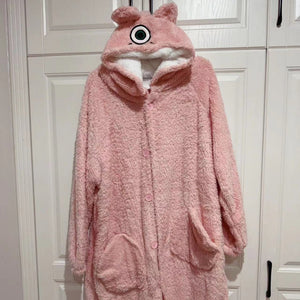 Men's and women's thickened fleece-lined long robe couple pajamas autumn and winter coral fleece flannel warm set nightgown thick