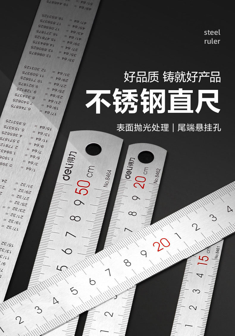 Deli 8462 steel ruler 20CM office use ruler measurement scale steel ruler office supply wholesale