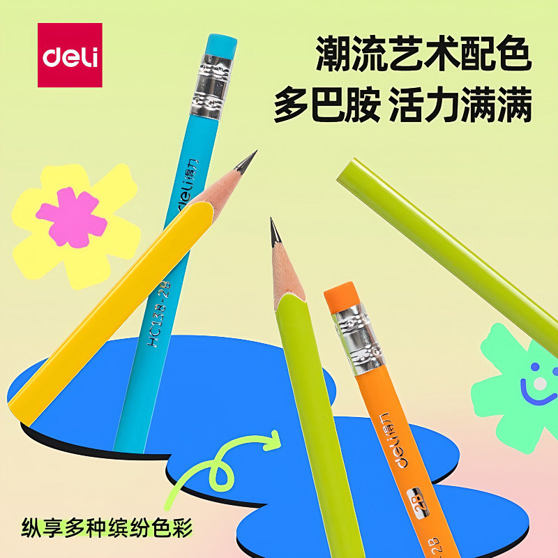 Deli HC138 eraser head writing pencil hb student kindergarten first grade 2B lead lead pencil