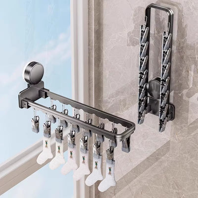 Suction cup for drying socks handy gadget balcony for home windproof stainless steel socks drying rack foldable multi-clip clothes hanger
