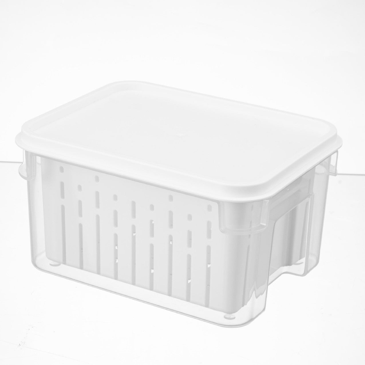 Refrigerator plastic crisper, kitchen fruits and vegetables fresh finishing, transparent sealing, double-layer drain stacking storage with handle