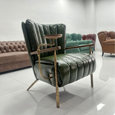 Cigar chair popular cigar chair, not tired after sitting for a long time, coffee chair, solid wood armrests with tray, leather sofa chair, american style