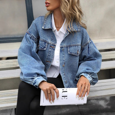 76# in stock - cross-border women's fashion european & american ins casual street style trendy loose versatile cropped denim jacket