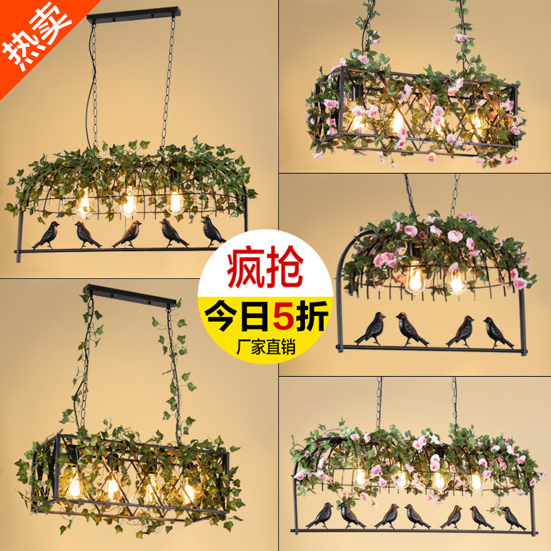 American industrial wind wrought iron bar counter plant bird cage chandelier creative personality art retro restaurant lamp green plant light