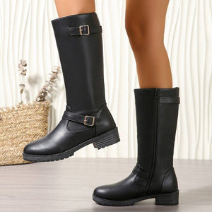 exclusive women's leather boots, spring/autumn new arrivals, zipper low-heeled knee-high boots, european and american style equestrian boots, high-top women's boots