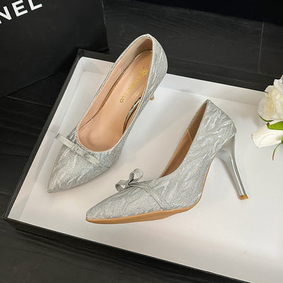 Plus size stiletto heels - 2026 new korean style bow detail - unique evening gown, party, and wedding shoes