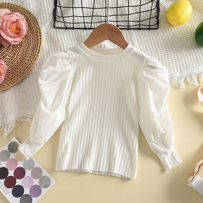 Girls' versatile long-sleeve base layer top - new spring/autumn styles for toddlers and young children - stylish puff sleeve long-sleeve t-shirt - korean style top