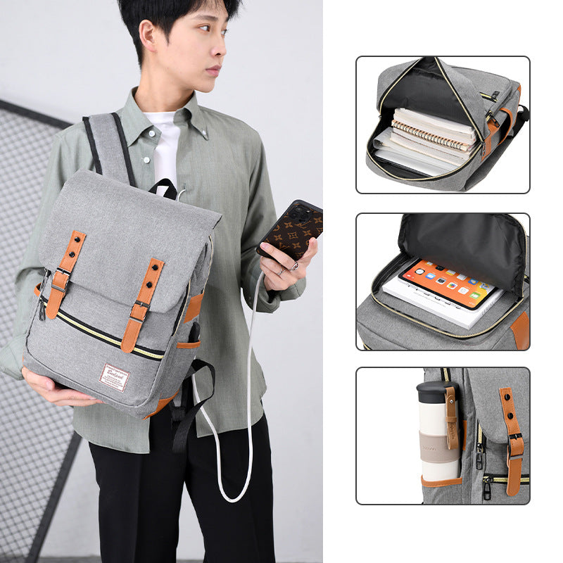 Cross-border business backpack wholesale trend High school backpack three-piece computer bag large capacity flip bag men
