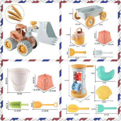 Beach toy set for kids: wheat straw thickened, drop-resistant sand bucket, hourglass, sand shovel, and water play toys for the beach