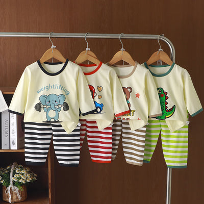 Summer new children's home wear set: boys' cartoon air conditioning suit, girls' lightweight striped pajama two-piece set