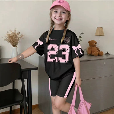 Wholesale children's clothing: versatile t-shirt and shorts set - 23 number element kids' two-piece outfit, ready stock & direct supply