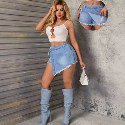 X pre-sale - 65953# cross-border fashion new women's trendy bodycon irregular denim shorts