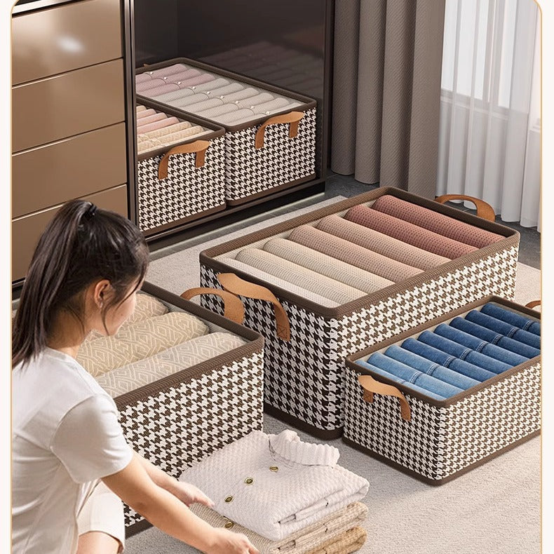 Qiandongge clothing table sorting and storage wardrobe desktop foldable clothes pants fabric storage box wholesale