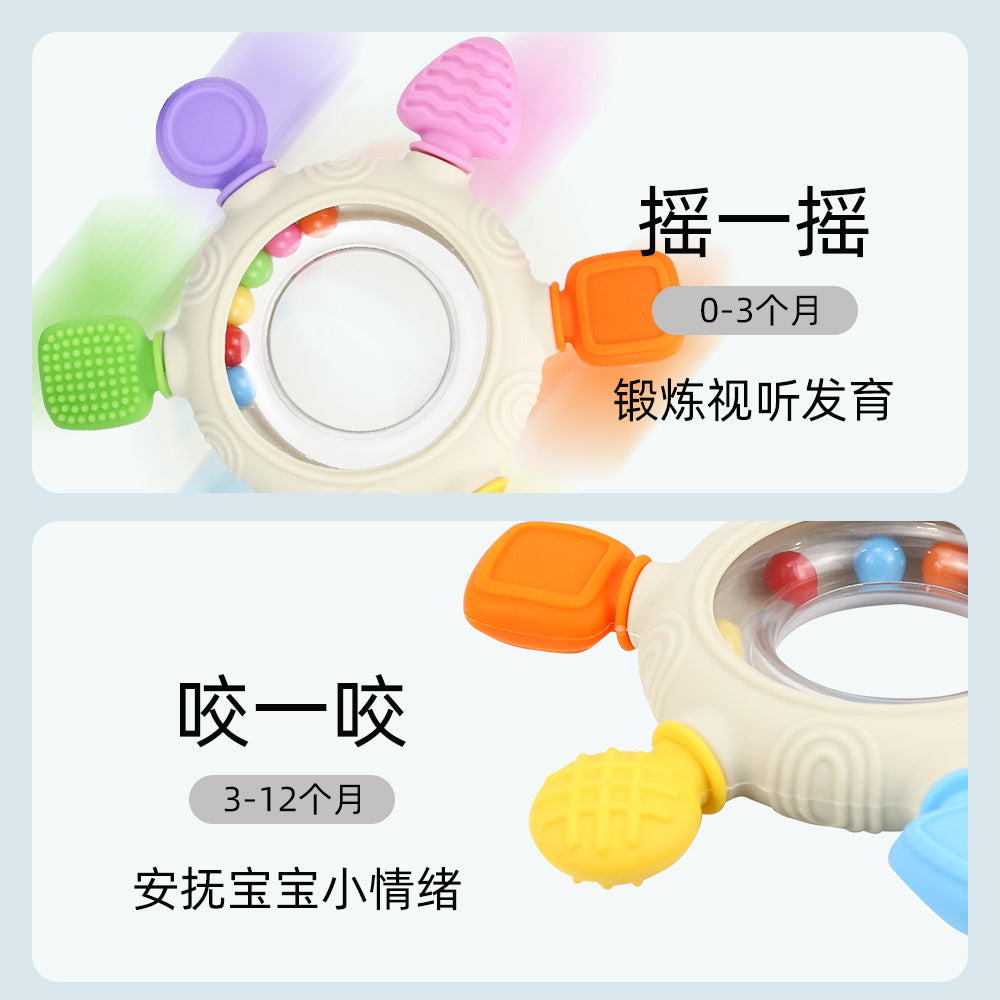 Cross-border explosion silicone rattle toothpaste molar stick baby molar six-finger bracelet toothpaste toy baby food grade