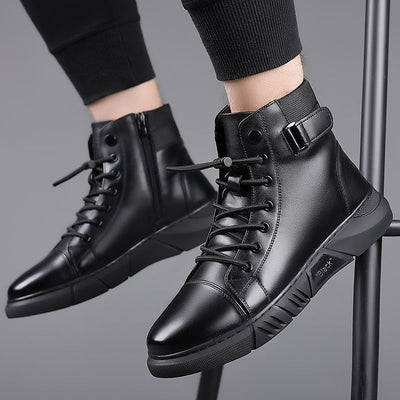 Men's martin boots: new 2025 autumn/winter collection - fleece-lined, british style, high-top casual leather shoes, non-slip men's footwear