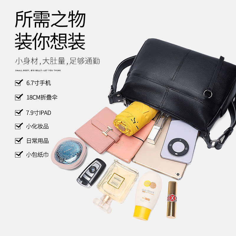 Casual leather women's messenger bag 2025 new trendy large-capacity mother messenger bag multi-bag simple cowhide shoulder bag