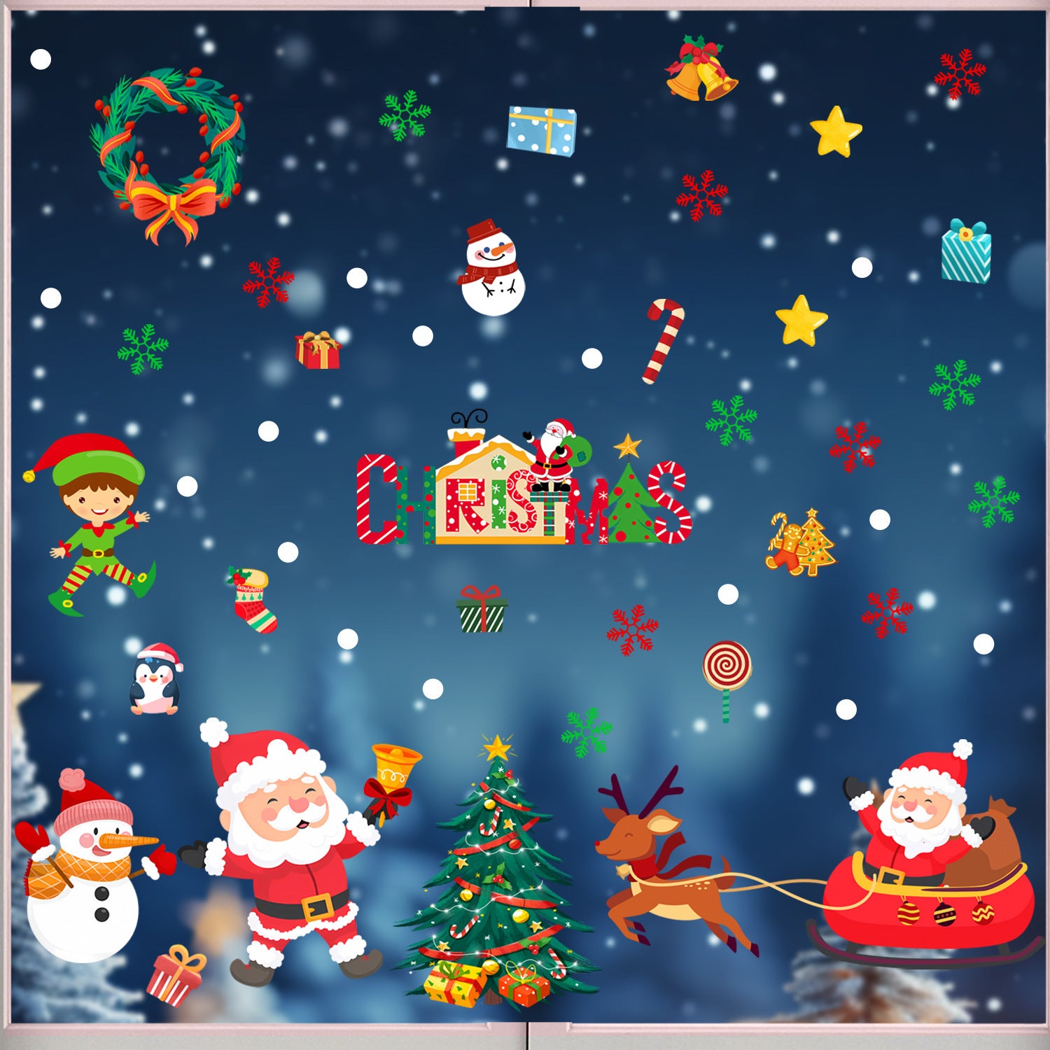 Cross-border Christmas sticker wall sticker Santa Claus snowman elk glass window decoration sticker glue-free static sticker