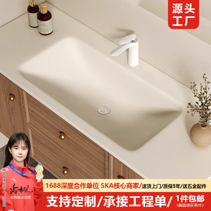 Rock slab hot bending integrated basin bathroom cabinet combined toilet washbasin hand washbasin intelligent storage bathroom cabinet