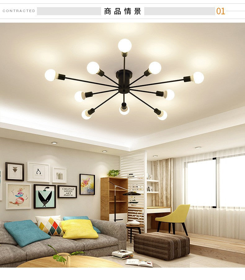 Creative personality Nordic wrought iron ceiling lamp Modern simple living room Dining room Study bedroom Multi-head molecular lamp