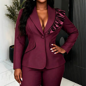 Fashionfashion pleated ruffles suit waist slimming look single breasted work clothing banquet suit outwear blazer