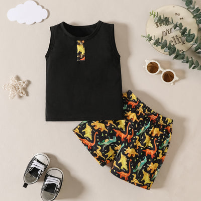 Boys' summer outfit: cool cartoon tank top + shorts two-piece set for ages 1-6 - t-shirt and shorts set