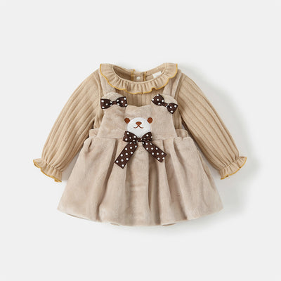 Girls' autumn dresses new stylish baby girl two-piece suspender dress first birthday party dress