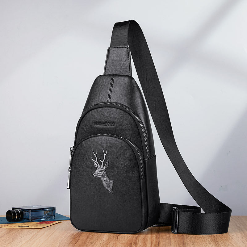 Emperor Paul breast bag men's leather shoulder bag men's messenger bag first layer cowhide mobile phone elk head fanny pack wholesale