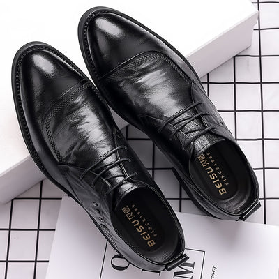 Men's leather dress shoes - business, formal, casual - live stream, cross-border, korean style, british style, soft sole, breathable, youth, groom, wedding shoes