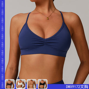 European and american cross-border quick-dry v-neck yoga bra with criss-cross ruched back โ running, sports, and fitness bra 9172