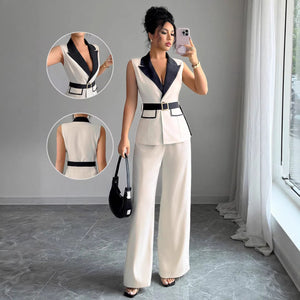 European and american cross-border autumn collection: elegant european style bandeau top and straight-leg pants women's suit/vest set