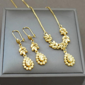 two-piece set women's leaf design necklace and earrings, ethiopian bidayai love necklace set