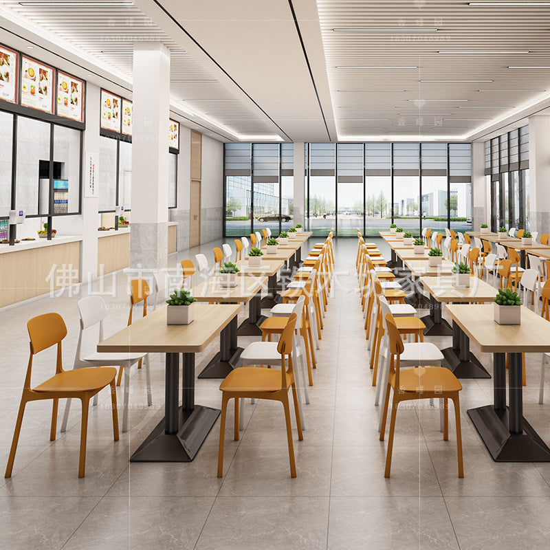 Canteen dining table and chairs Solid wood staff factory Student dining room School dining hall Four-person conjoined combination splicing