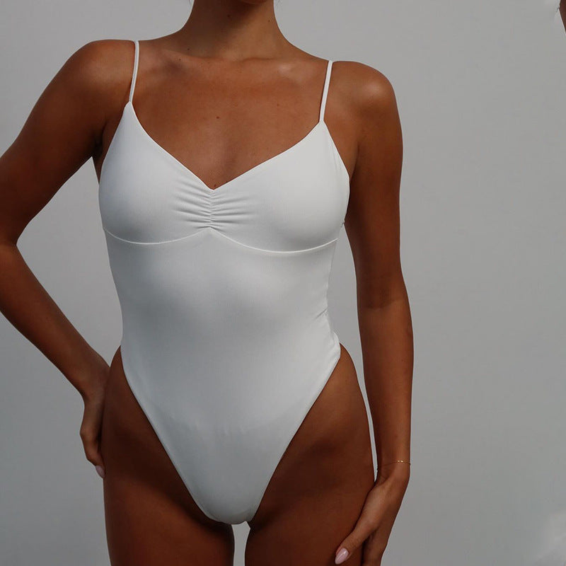 Summer European and American  women's clothing sexy backless adjustable shoulder strap onesie basic fashion pleated V-neck suspenders