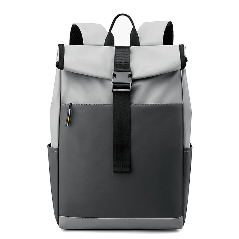 Cross-border new men's backpack fashion folding roll mouth men's backpack leisure sports travel bag commuting