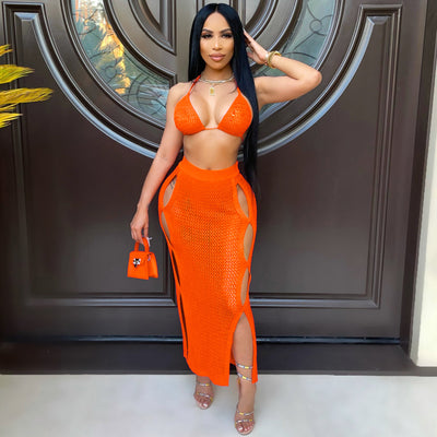 Amazon source: european & american style sexy knitted set - cutout swimsuit beach cover-up two-piece dress set